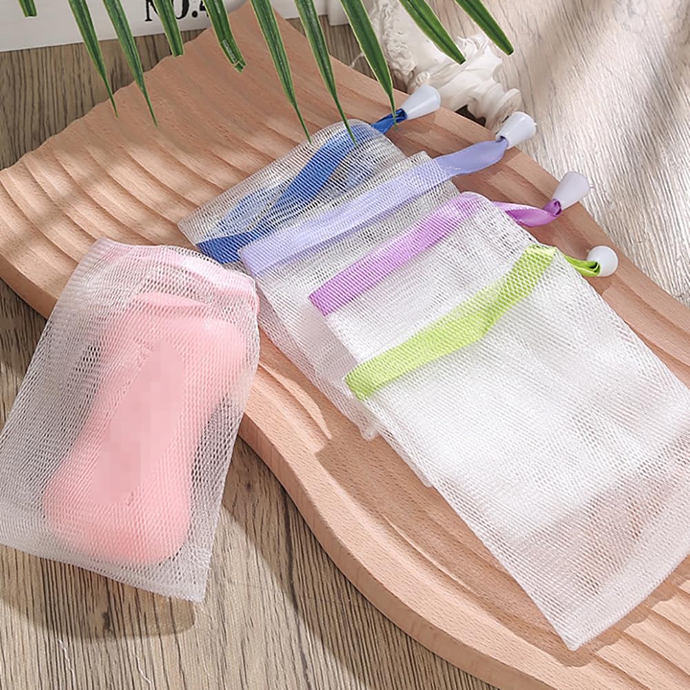 LJJCSFF 20 Pcs Exfoliating Mesh Soap Pouch Drawstring Foam Bag Soap Saver Sack Soap Foaming Net for Face Washing Color Random