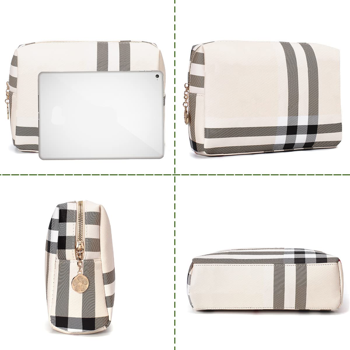 Jessyline Large Makeup Bag for Purse Luxury Women Cosmetic Bags Designer Make Up Pouch for Toiletry Travel Organizer (Beige)