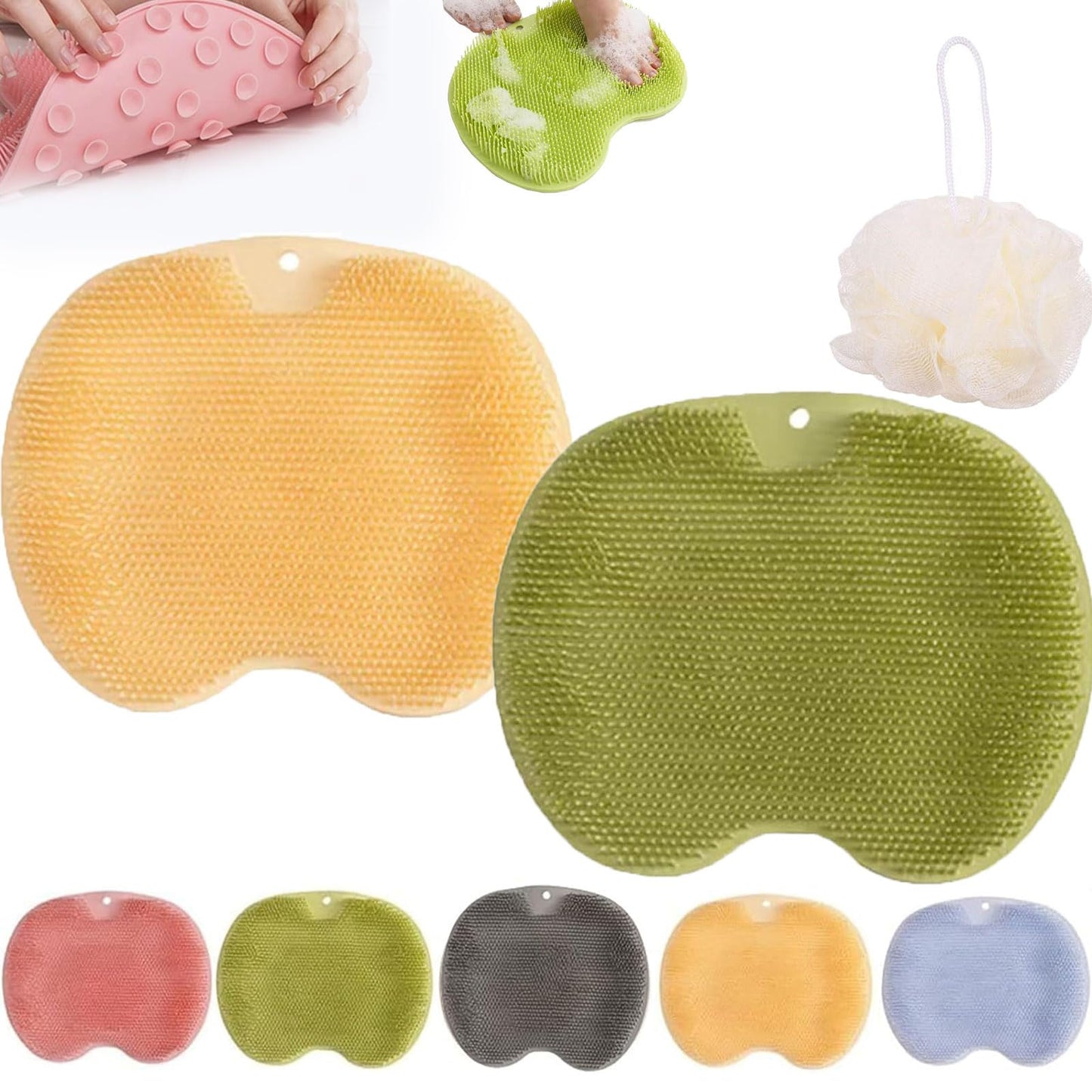 SoleSpa – Hands-Free Silicone Foot Scrubber Mat, Solespa Foot Scrubber, Shower Foots & Back Scrubbers Mat with Non-Slip Suction Cups (Yellow+green)