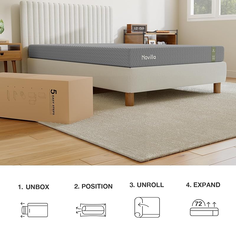 Novilla 6 Inch Twin Mattress In a Box - Cooling Memory Foam Twin (Grey) - 72h Expansion