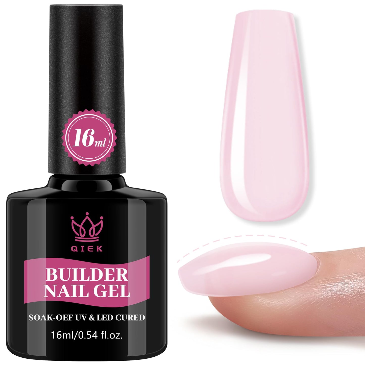 QIEK Baby Pink Gel Polish Builder, 8-in-One Builder Pastel Pink Nail Polish Strengthener Apex Enhancement Extension Hard Building Gel LED Lamp Cured Rubber Base Coat for DIY Salon Manicure Gifts 2025