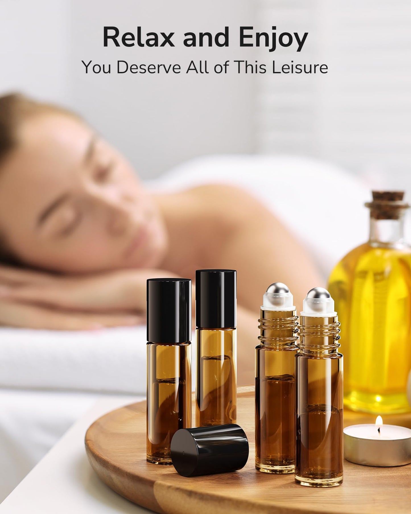 ULG Essential Oil Roller Bottles 48 Pack 10 ml Amber Glass Empty Bottles with Stainless Steel Roller Balls (10 extra balls, 4 Openers, 4 Droppers, 48 Waterproof Labels)