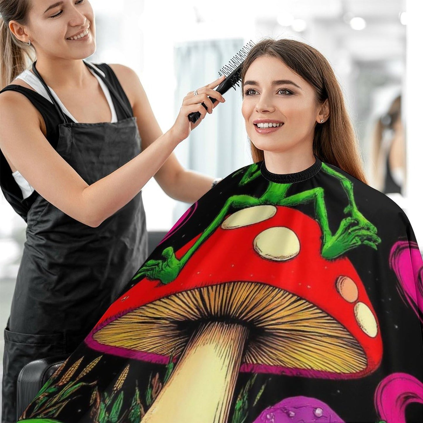 Unisex Magic Mushroom Alien Art Hair Styling Cape - Full Coverage Hairdressing Apron for Barber Salon, Profession Barbershop Supplies