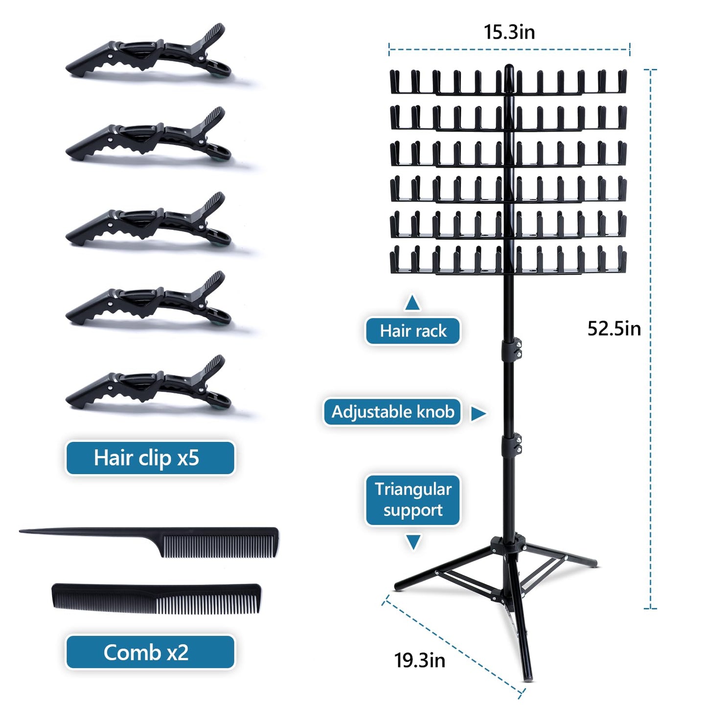Eastdone Braiding Hair Rack Standing Extension Holder Hanger, 144 Pegs Divider for Separator Stand Display (Black)