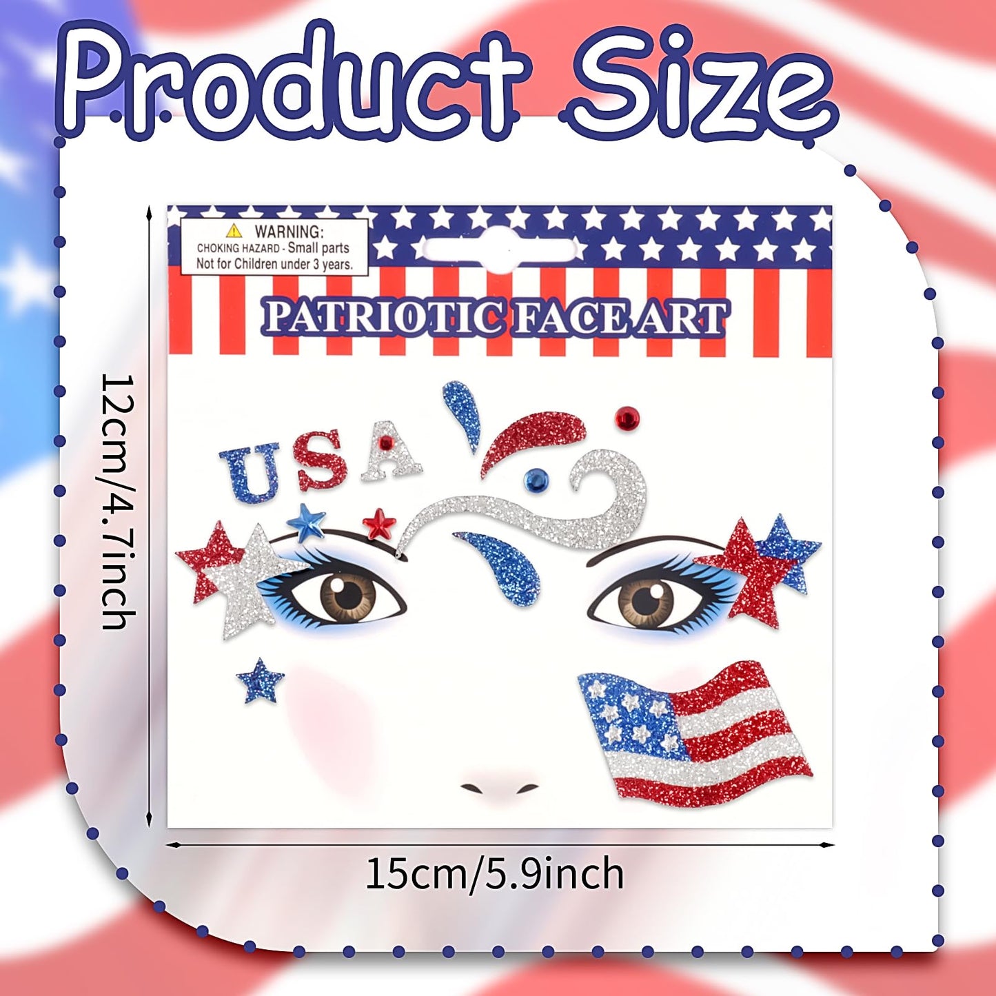 USA Flag Stars Face Stickers Patriotic Face Gems Face Jewels Self-Adhesive Festival Star Rhinestone Stickers for Face, Eye, Makeup, Stick on Gems,4th July Costume Accessories 2PCS (Style 1)