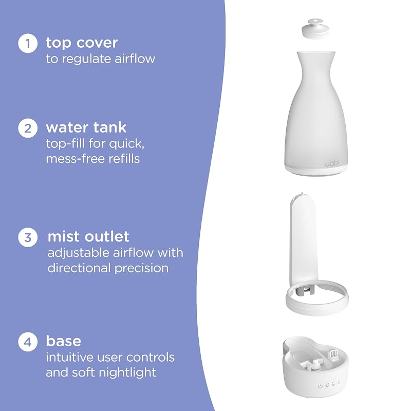 Ubbi Ultrasonic Humidifier — Top-Fill Design, Quiet Sleep