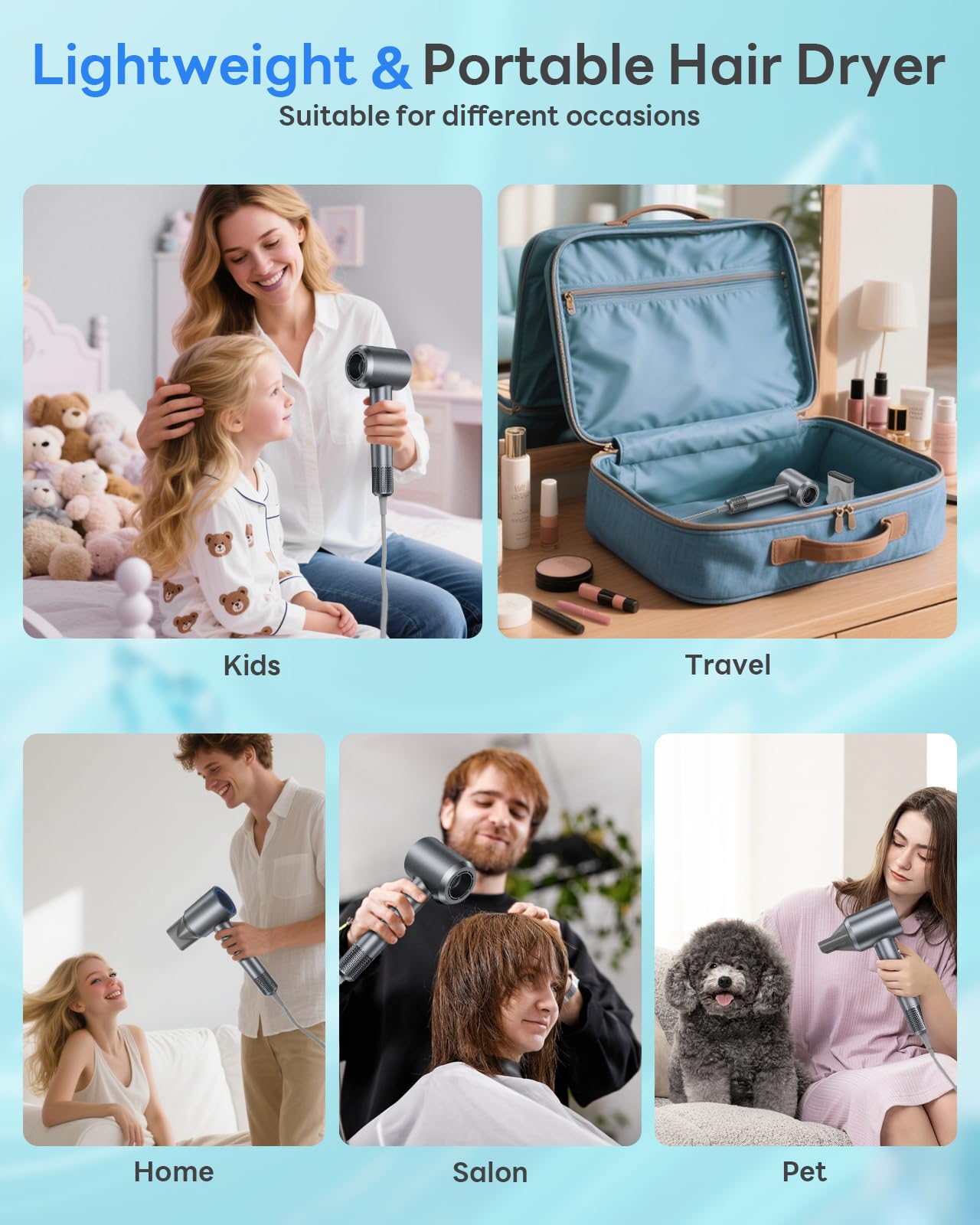 Hair Dryer, 110,000 RPM Professional High-Speed Blow Dryer with Plasma Ion, Thermo-Control, 4 Heat & 2 Speed, Lightweight & Low Noise, Magnetic Nozzle for Fast Drying at Home, Travel & Salon