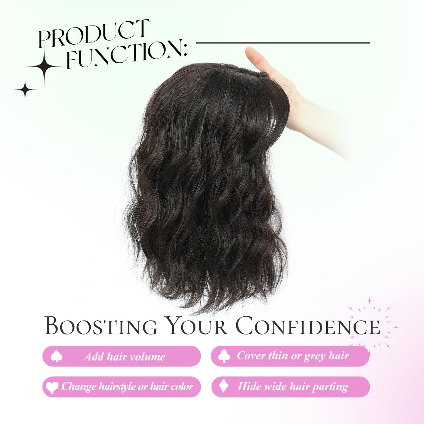 UDU 11inch Hair Topper for Women, Lightweight & Breathable Wiglet for Thinning Hair, Natural Look Volume Booster Hairpiece for Coverage, Ideal for Summer Wear