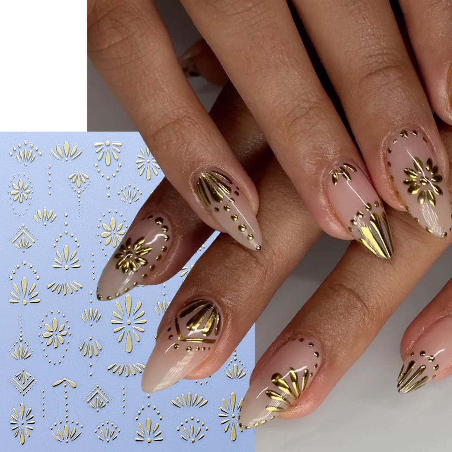 6 Sheets Bohemia Nail Stickers for Nail Art 3D Self-Adhesive Flower Nail Art Stickers Blue Silver Gold Flowers Nail Decals Bohemian Style Nail Design for Women DIY Nails Decoration Supplies