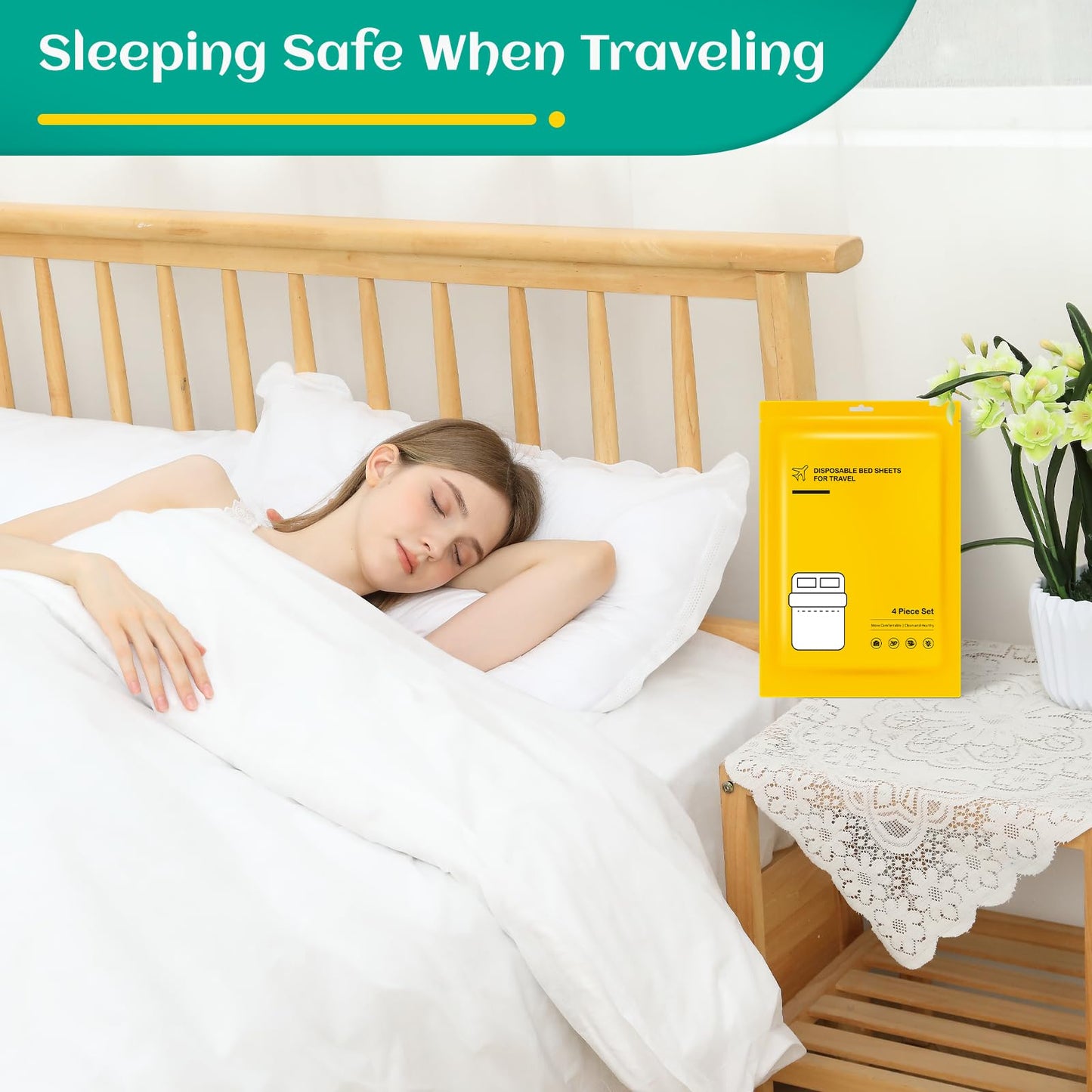 Travel Essentials Disposable Sheet Set - 2 Pack With Quilt Cover and Pillowcase, Portable Bedding for Cruise, Hotel, Camping, SPA