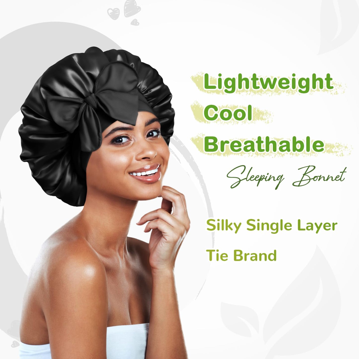 Bonnet Queen Silk Bonnet Satin Bonnet Hair Bonnet for Sleeping Night Sleep Hat with Tie Band Black Bonnet with Head Wrap for Women Natural Hair