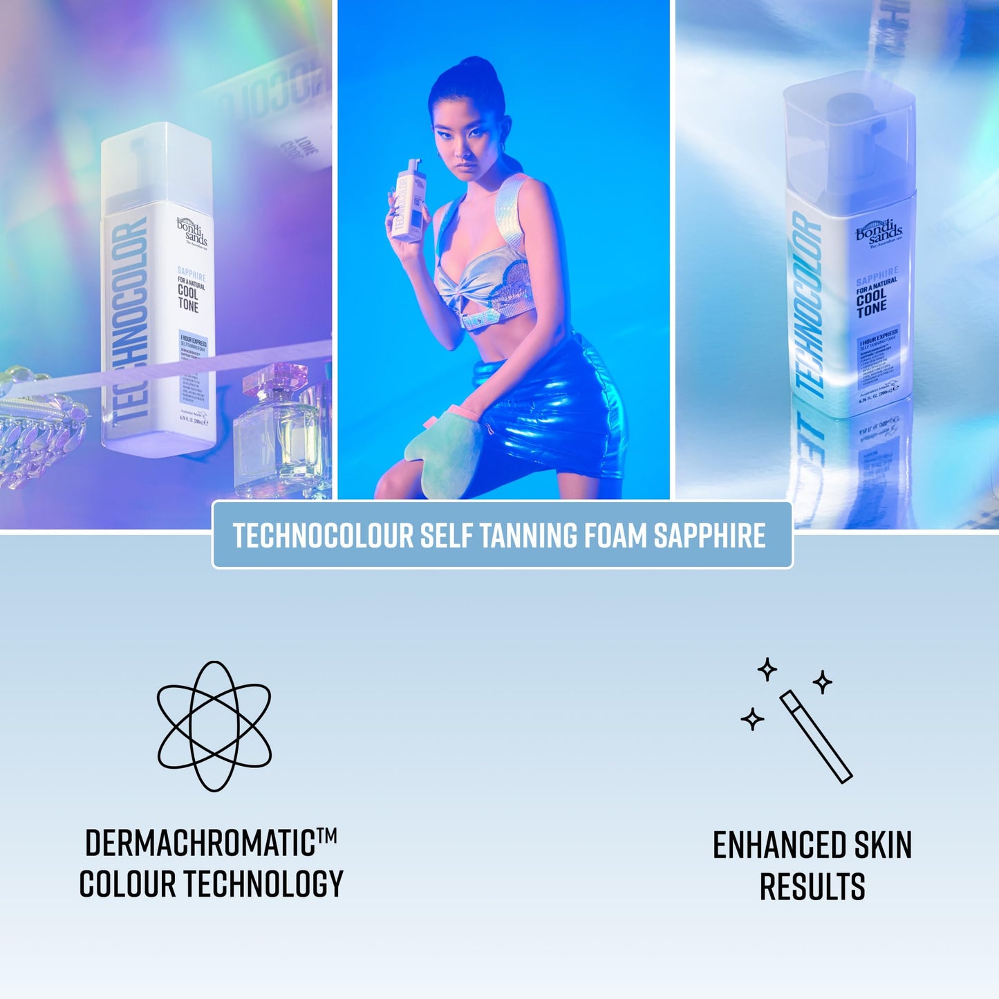 Bondi Sands Technocolor Sapphire 1 Hour Express Self Tanning Foam|Best for Fairer Skin Tones Looking to Achieve a Natural, Cool Toned Tan|6.76 fl. oz.