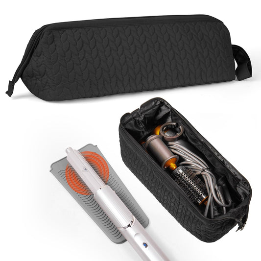Hair Tools Travel Bag Case, Hair Accessories Organizer with Heat Resistant Mat, Flat Iron Curling Iron Travel Case for Shark Flex Style, Silicone Heat Mat for Hair Tools, Hot Tools Travel Bag (Black)