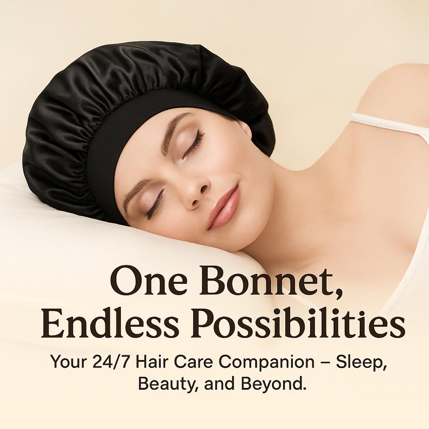 Satin Bonnet for Women Silk Sleep Cap Large Double Layer Night Cap with Wide Band for Curly Natural Hair （P1)