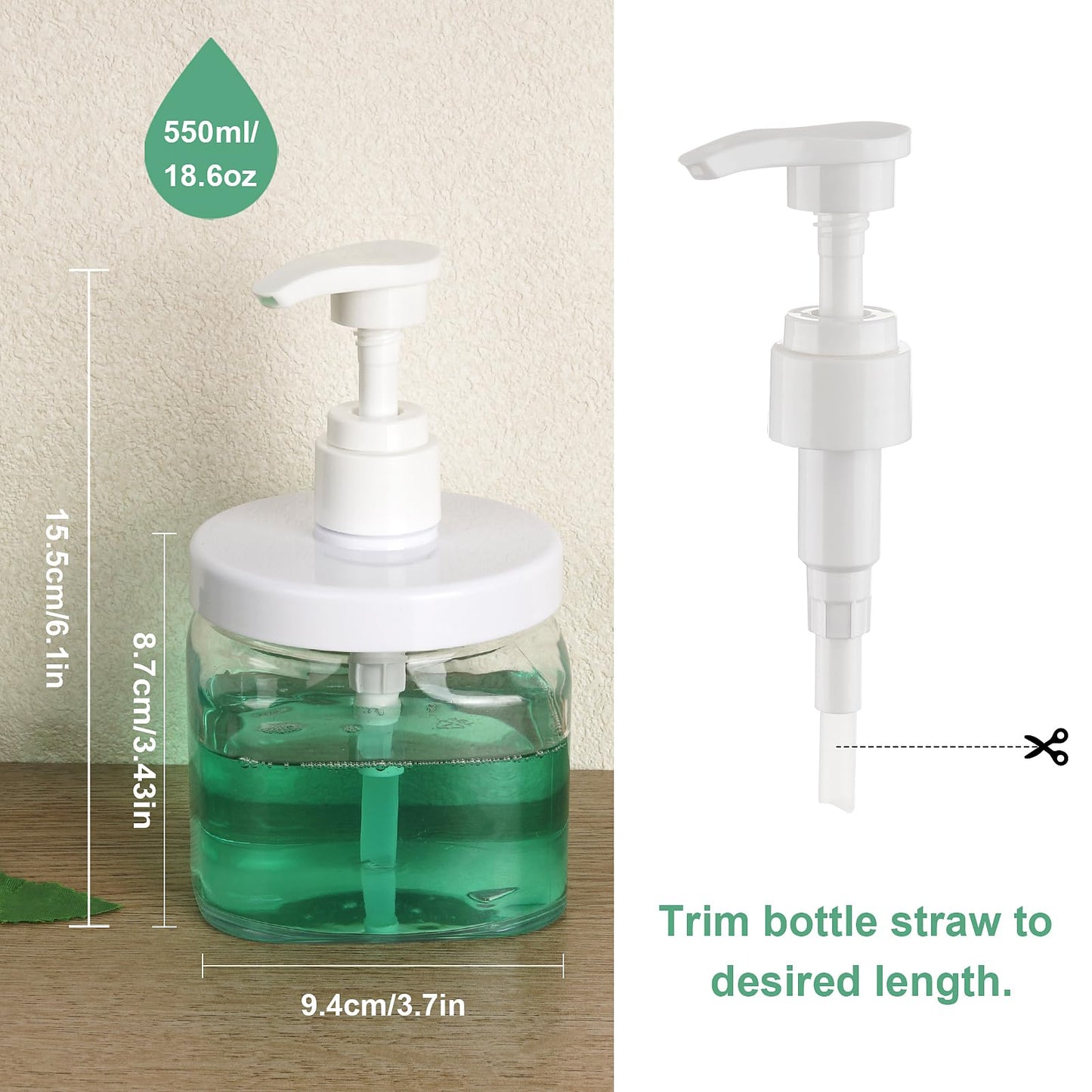 Decorniqu Pump Bottle Dispenser 4 Pack 550ml/18.6oz Lotion Dispenser Wide Mouth Plastic Refillable Lotion Pump Bottles Empty Bathroom Shower Containers for Hand Wash Shampoo Conditioner(Clear)