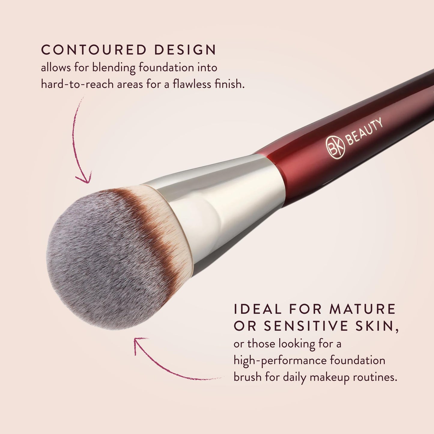 BK BEAUTY BRUSHES - 101 CONTOURED FOUNDATION BRUSH - Contoured Foundation Brush - Foundation Makeup Brushes - Face Brush For Liquid Or Cream Foundations