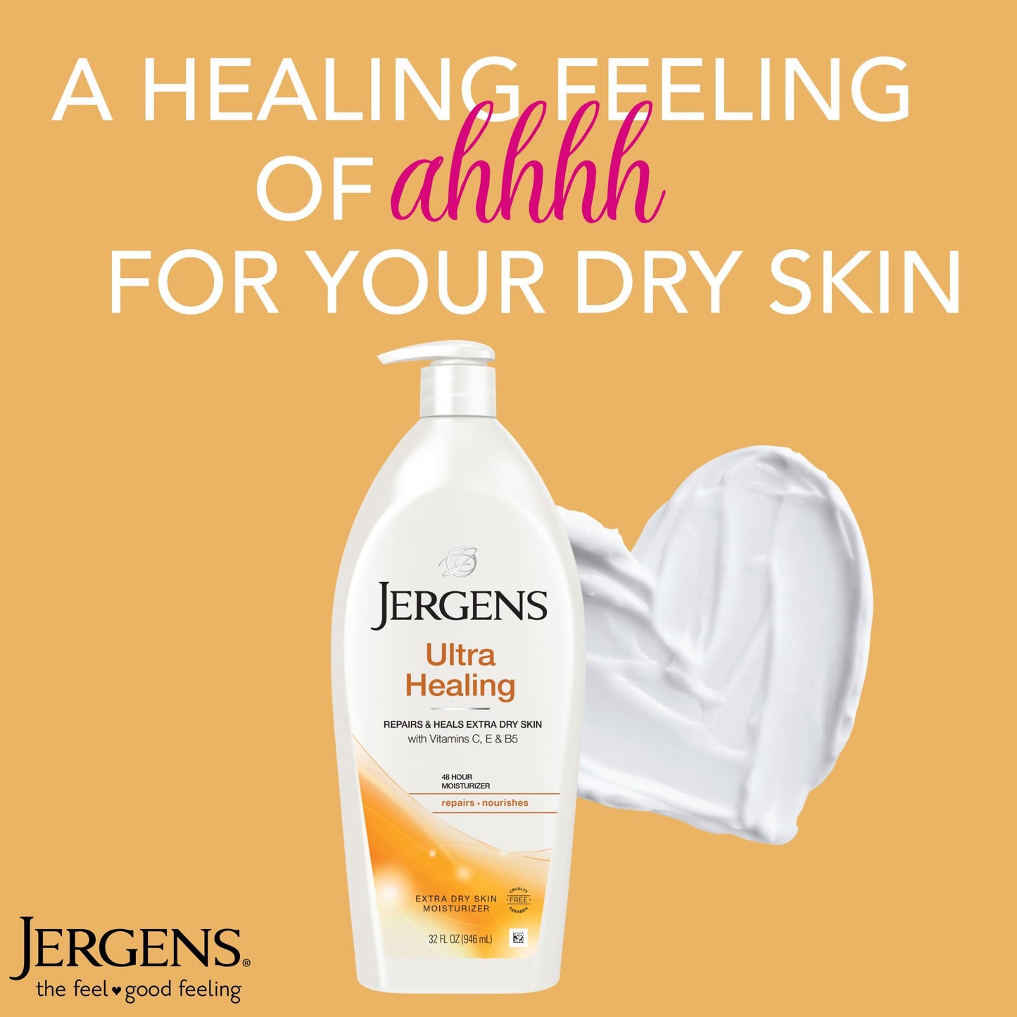 Jergens Ultra Healing Dry Skin Lotion, Hand and Body Moisturizer for Quick Absorption into Extra Dry Skin with Hydralucence Blend, Vitamins C, E and B5, 32oz