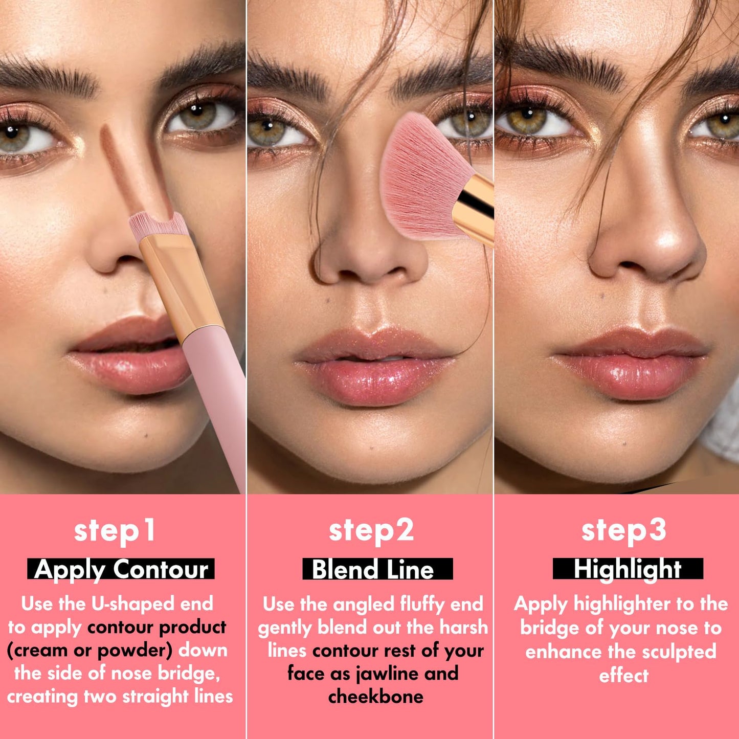 2-In-1 Nose Contour Brush, Dual-Ended U-Shaped & Angled Fluffy Brush, Makeup Contour for Nose Sculpting and Defining