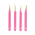 M LASH Tweezers for Eyelash Extensions (Set of 4) - Professional Lash Extension Tweezers - Fiber Tip, Japanese Steel, Diamond Grip Eyelash Extension Tweezer (Pink)