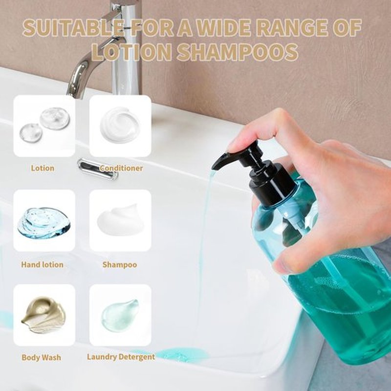 Bynccea 2 Pack Empty Plastic Pump Bottles Dispenser 16 oz / 500 ml Refillable Shampoo Bottles with Pumps Cylinder Shampoo Lotion Hand Pump Bottle Liquid Container for Bathroom Shampoo and Body Wash