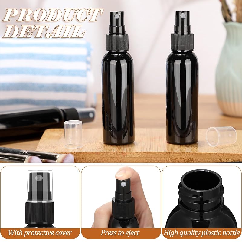 2 oz Refillable Spray Bottles – 100 Pcs Mini Spritzer with Nozzle Covers (Black) — Travel Cosmetic Bottles