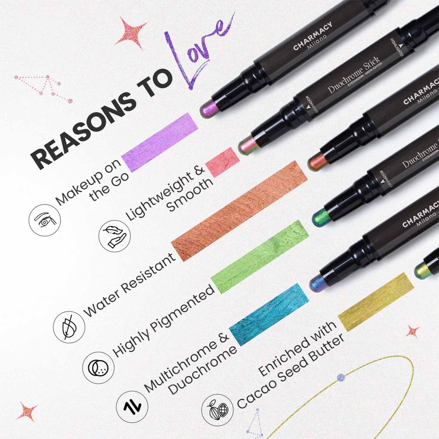 CHARMACY Multichrome 2 in 1 Cream Eyeshadow Stick, Waterproof Eye Brightener Highlighter Stick Makeup, High Pigmented, Smudge-Proof, Vegan & Cruelty-Free (SET2-902/904/906)