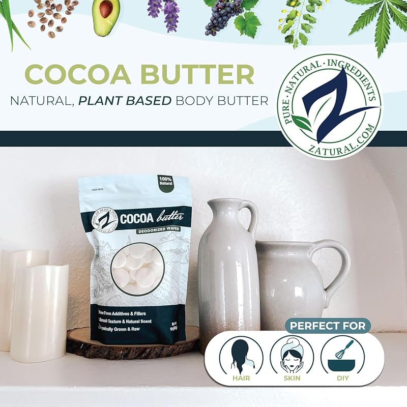 Cocoa Butter Wafers Deodorized 8 Oz - 100% Pure Food-Grade Prime-Pressed for DIY Lotion Lip Balm Soap Chocolate & Candles (Variation: 8 Ounce Pack of 1)
