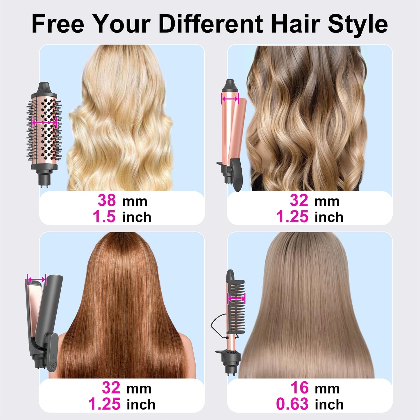 4 in1 Wand Curling Iron,Curling Wand for Long Hair,Hair Curling Iron with Straightener and Curler Fuction,Curling Iron Set with Heat Resistant Mat Glove