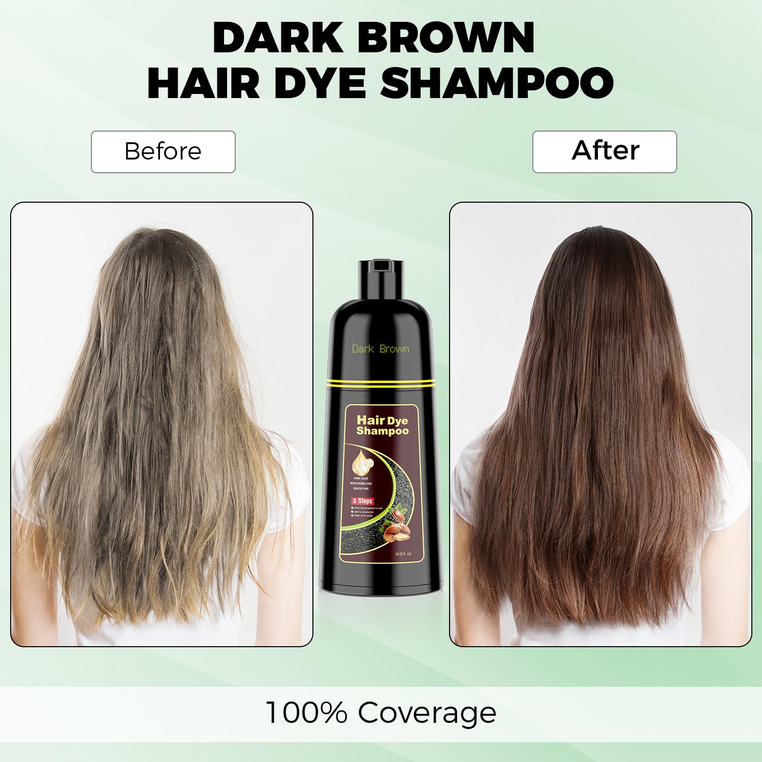 Black Hair Dye Shampoo 3 in 1，Argan Herbal Hair Color Shampoo Covers Gray Hair for Women and Men (16.9 fl.oz Black)