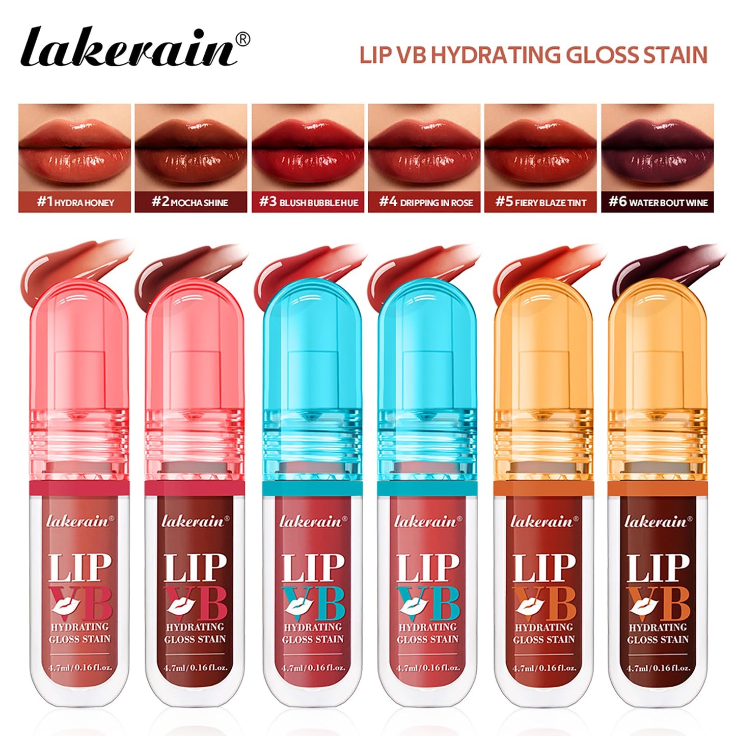 CNYYDS 3PCS Lip Hydrating Glossy Lip Stain, Lip Tint with 12HR Hydration(#4 DRIPPING IN ROSE,#5 FIERYBLAZETIN,T#6 WATERBOUT WINE)