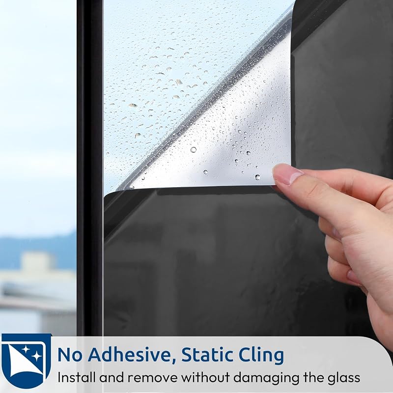 Rabbitgoo One Way Window Privacy Film 35.4" x 393.7" Black Silver - Heat Control