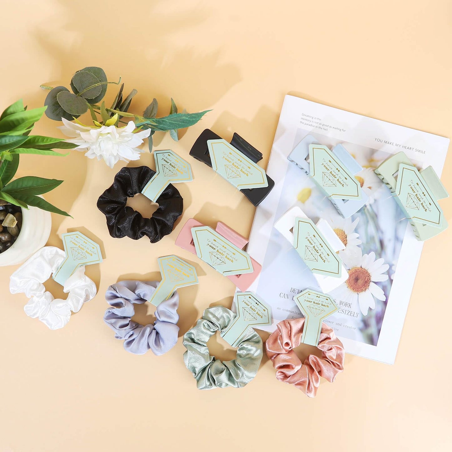 Featch Bridesmaid Proposal Gifts 8pcs Hair Claw Clips & 8pcs Satin Hair Ties Scrunchies Bachelorette Party Bridal Shower Present Good ideas Gift for Wedding Party Favors White&Black