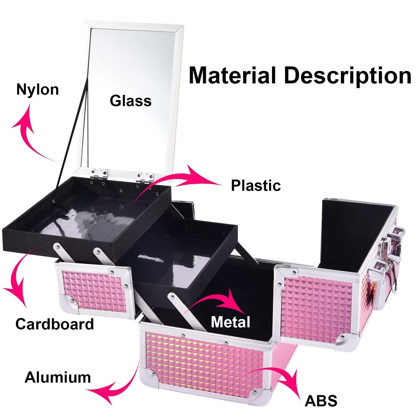 Joligrace Makeup Train Case Makeup Case Organizer Portable Cosmetic Box Storage with 2 Trays Mirror Locking Make Up Travel Case for Nail Kits Cosmetics Craft Traveling Makeup Box Mermaid Pink