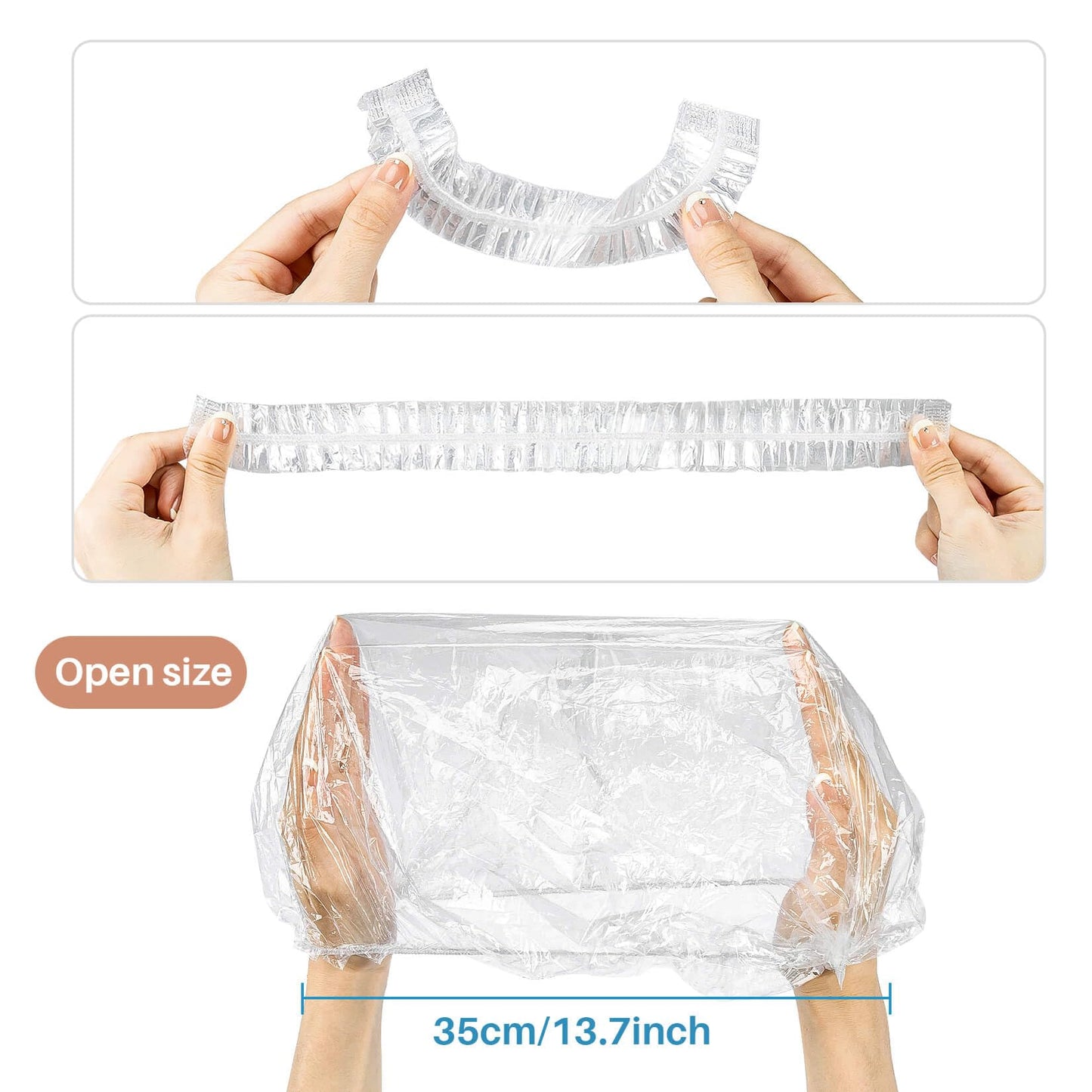 MAQIHAN 100 Disposable Shower Caps Unisex - Large Plastic Hair Caps for Deep Conditioning Shower Cap Reusable Waterproof for Women Men Hair Treatment Bath Cap for Long Hair Travel Essentials