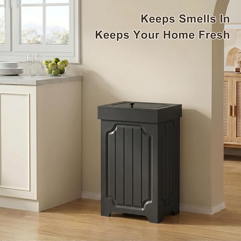 Dog Proof 13 Gallon Kitchen Trash Can with Lid - Black (Pet-Proof, Stable Design)