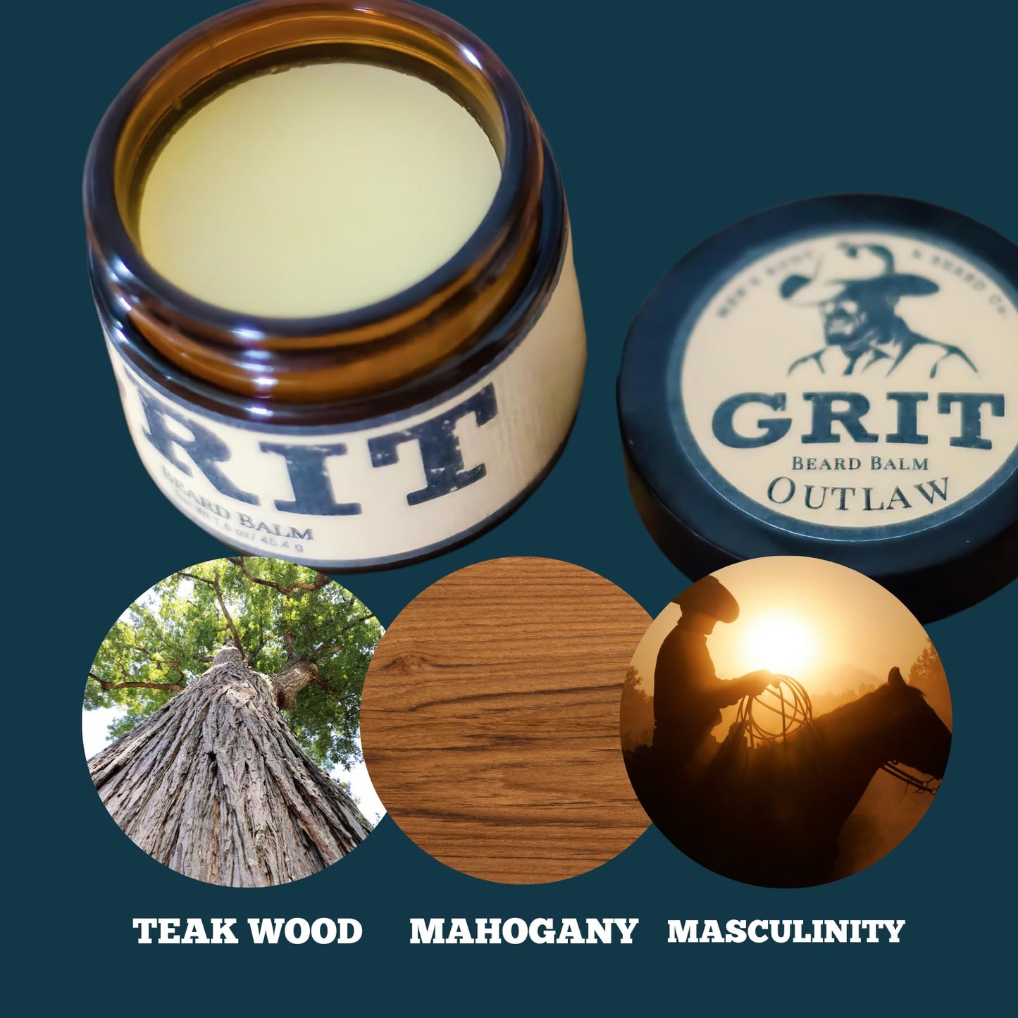 GRIT Beard Balm Outlaw (1.6 oz) | All Natural | Styles, Strengthens & Softens Beards & Mustaches | Moisturizes Skin | Leave in Conditioner Wax for Men