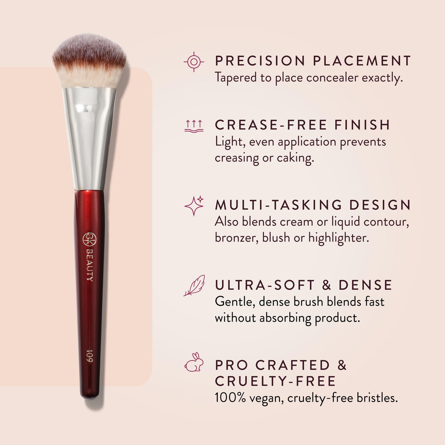 BK BEAUTY BRUSHES - 109 MINI CONTOURED FOUNDATION - Face Brush for Liquid or Cream Foundations - Bronzer, Blush & Highlighter Makeup Brush