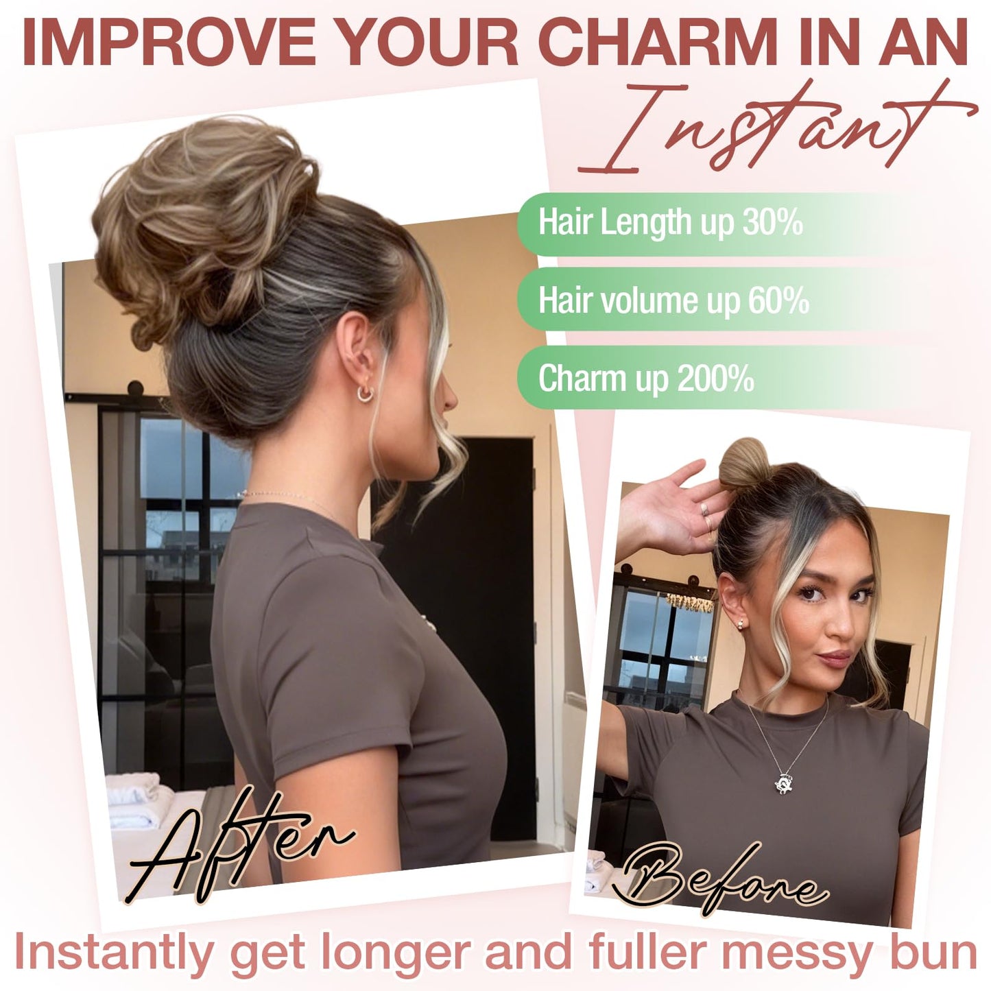 FELENDY 2PCS Messy Bun Hair Piece Large Wavy Curly Elastic Hair Bun Scrunchies Fluffy Thick Donut Chignon Hairpieces Updo Extensions Dark Red