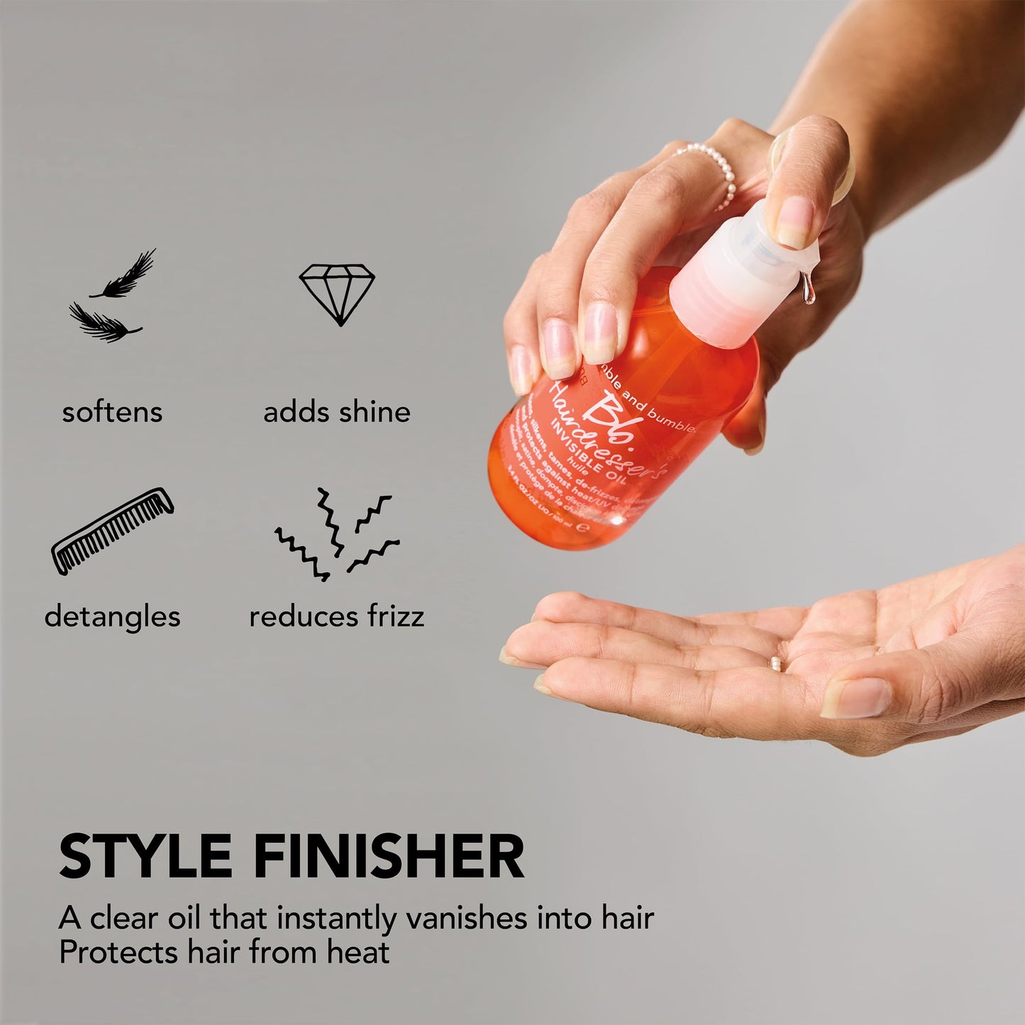 Bumble and bumble. Hairdresser's Invisible Oil Frizz-Reducing Hair Oil | Heat Protection, Frizz Control + Shine | Curly, Wavy, Straight | With Argan, Coconut, + Grapeseed Oil, 3.4 Fl Oz