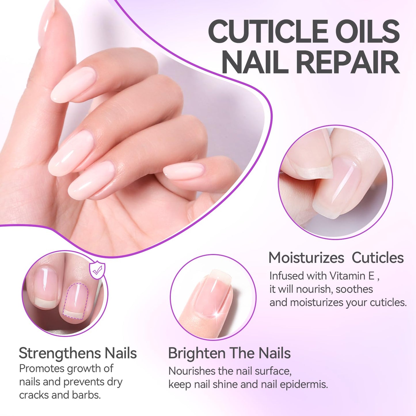 Nail Cuticle Oil for Moisturize and Repair - Gelike EC Easy and Quick Absorb Cuticles Care Treatment - Natural Blueberry Smells for Women and Men Dry Damaged Thin Nails
