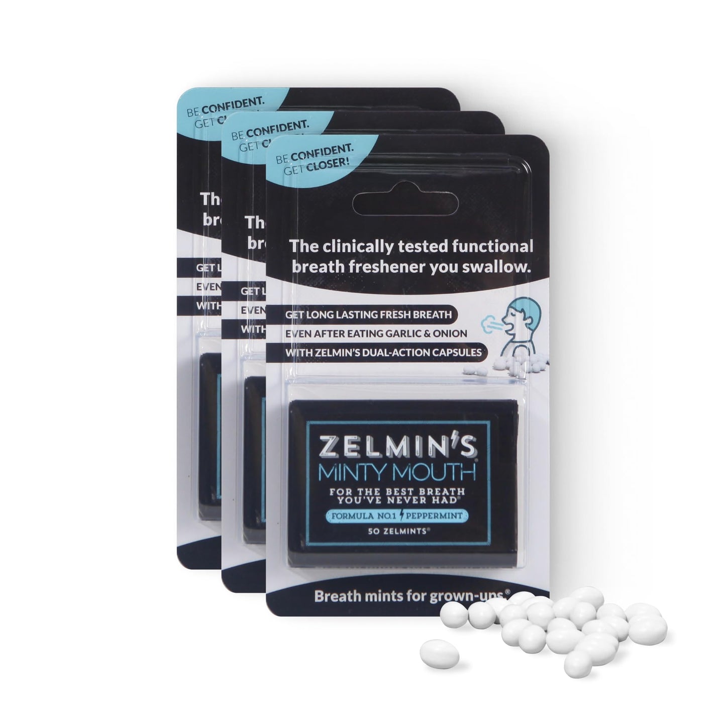 Zelmin's Minty Mouth Breath Freshener - (3 Pack) Long Lasting Bad Breath Treatment for Adults, Instant Freshness Helps with Dry Mouth, Natural Breath Mints for Travel, Alcohol-Free, Keto, Gluten-Free