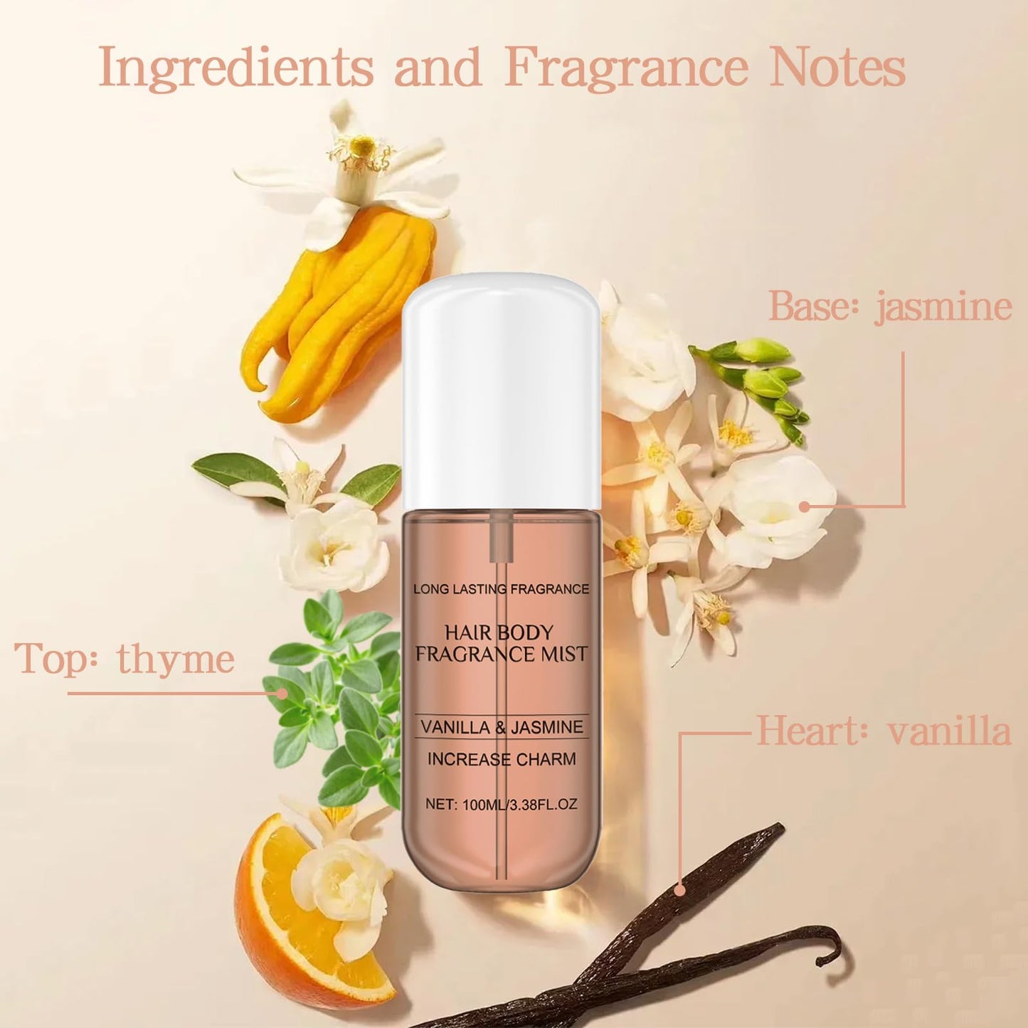 Agthyuve Hair Perfume for Women, Long Lasting Pheromone Perfume Spray, Jasmine Vanilla Fragrance, Daily Hair & Body Mist, Vegan & Cruelty-Free 100ml