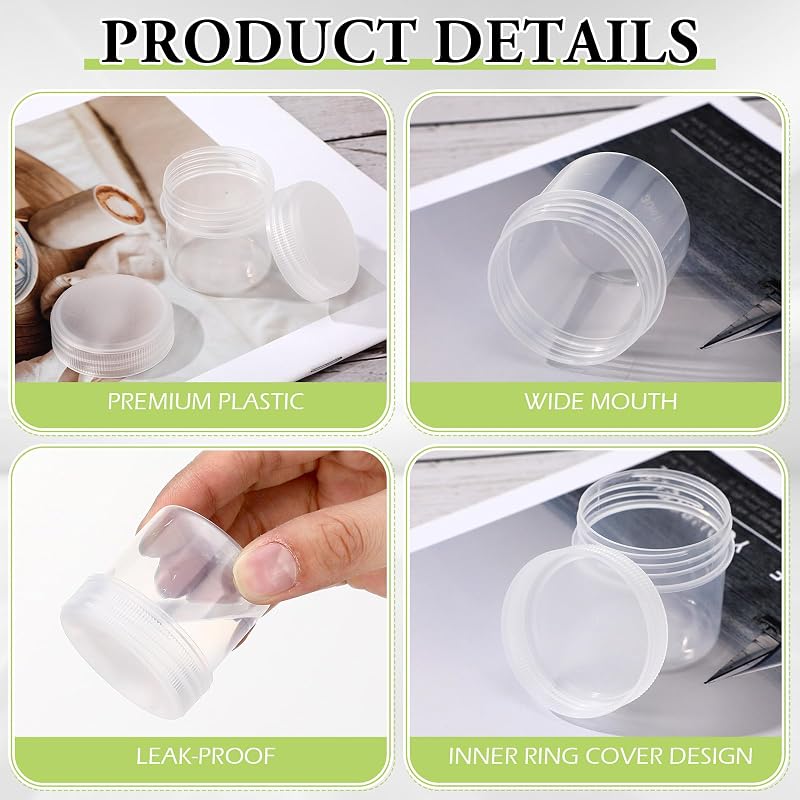 100 Pcs 1 oz Clear Plastic Jars with Lids - Leak Proof, Reusable (Variation: Clear 300 ml Pack of 100)