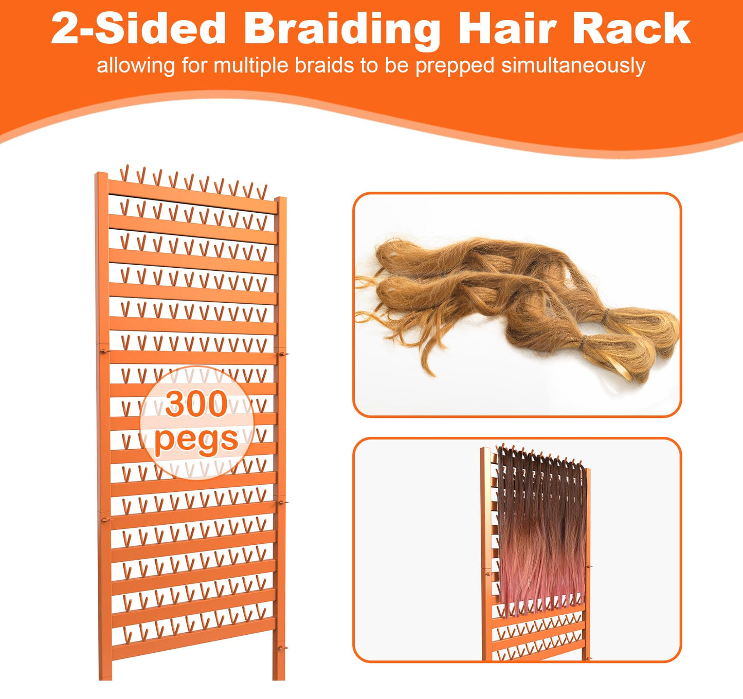 Suuiwau Adjustable Braiding Hair Rack 300 Pegs,2-Sided Metal Braiding Rack Stand with Wheels Hair Separator Braid Rack for Hair Stylist