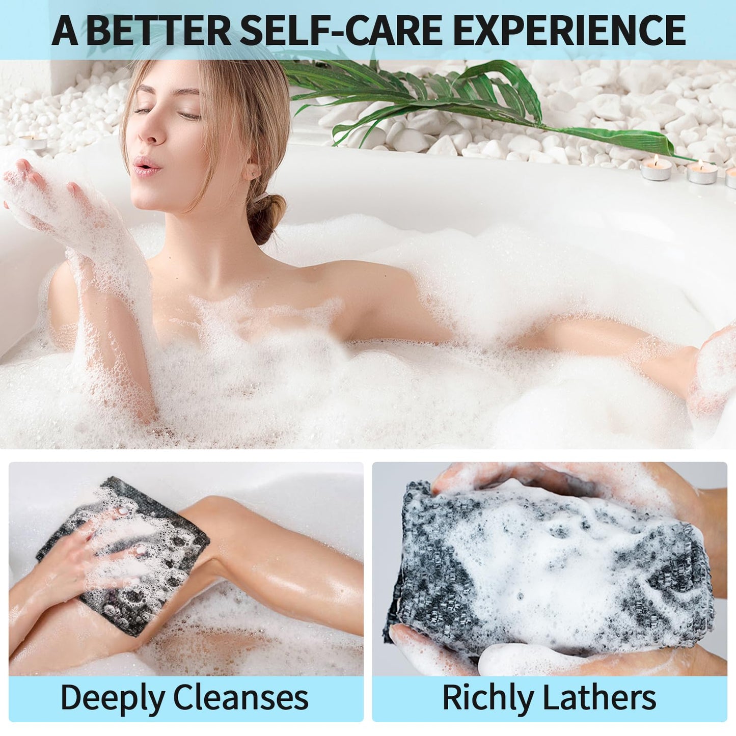 Adanluxe Exfoliating Washcloth Shower Towels, Premium Japanese Exfoliating Body Scrubber, Upgraded Loofah Sponge Rich in Silver Ion and Carbon Fiber, Face & Body Scrub Exfoliator with 2 Levels, Longer