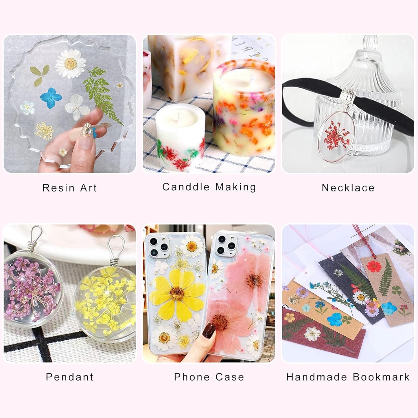 Mini Dried Flowers for Resin Craft & Nail Art - 6 Box Set (260+ Pieces)