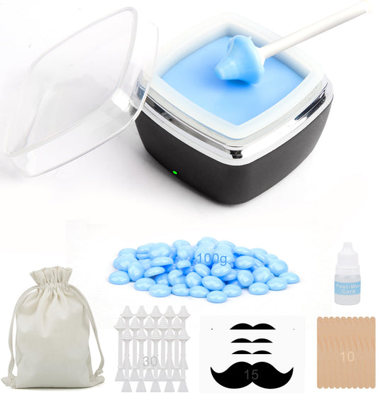 Nose Wax Kit - Mini Wax Warmer for Hair Removal with 100g Bens,1 Organizer Bag,10 Applicators, 30 Nose Hair Sticks 2 Silicone Pots, Melt Warmer Waxing Kit for Women and Men - Black