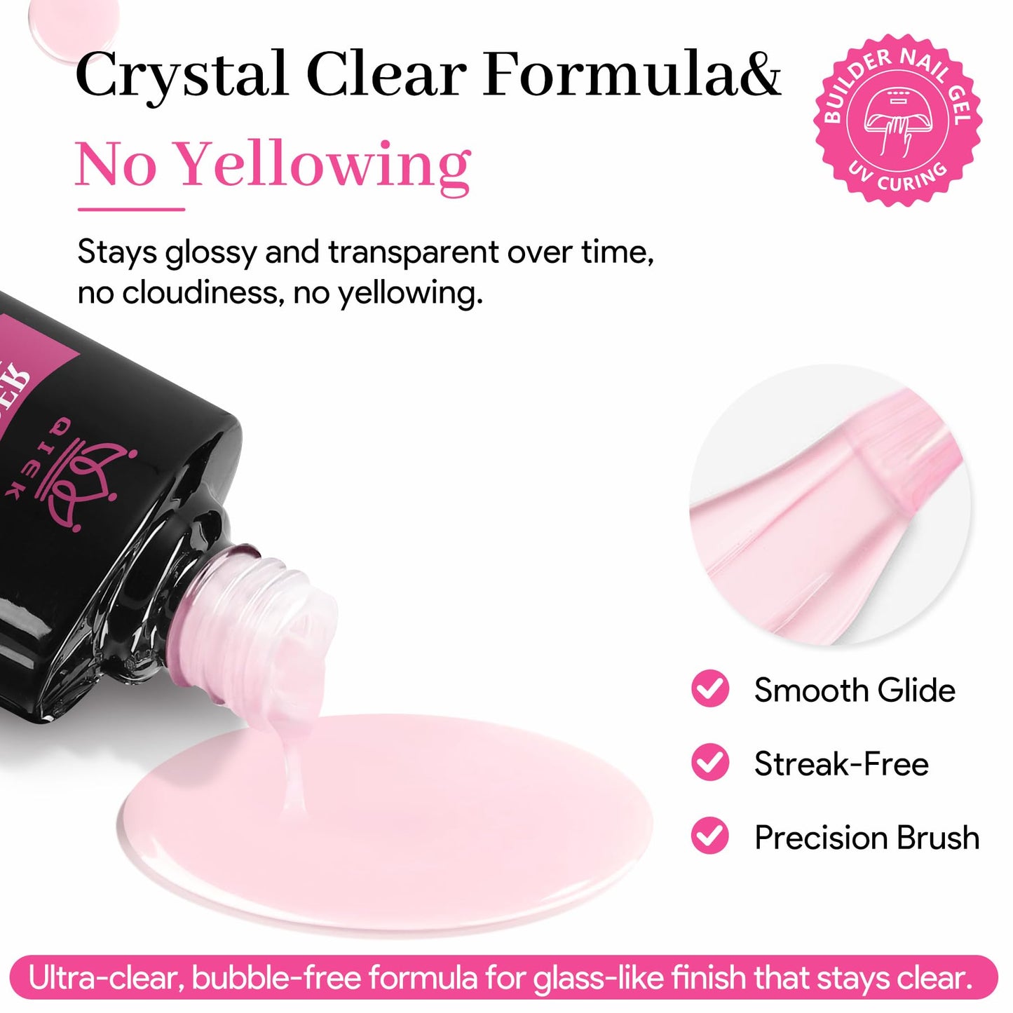 QIEK Baby Pink Gel Polish Builder, 8-in-One Builder Pastel Pink Nail Polish Strengthener Apex Enhancement Extension Hard Building Gel LED Lamp Cured Rubber Base Coat for DIY Salon Manicure Gifts 2025