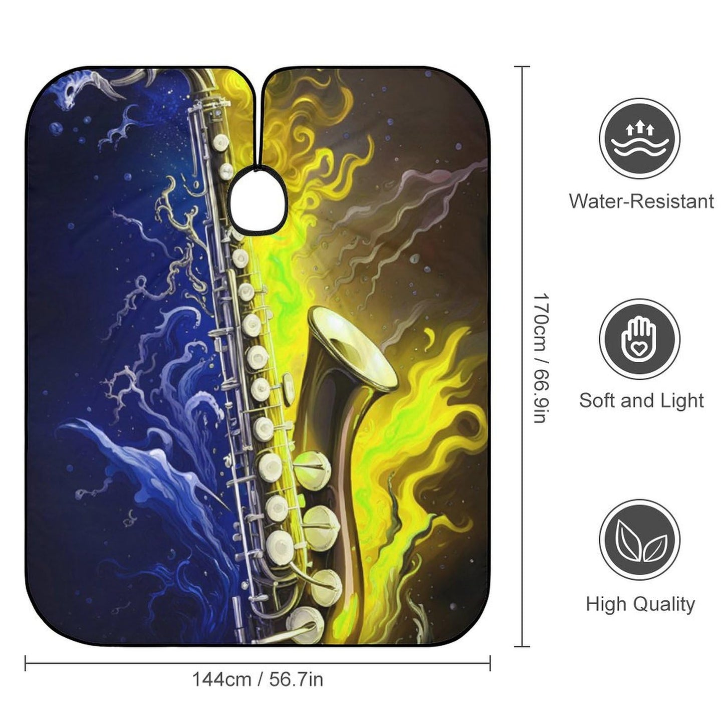 Extra Long Professional Salon Cape - Saxophone in Fire and Water Art Apron Haircuting Salon Cape Gown for Hair Cutting & Styling