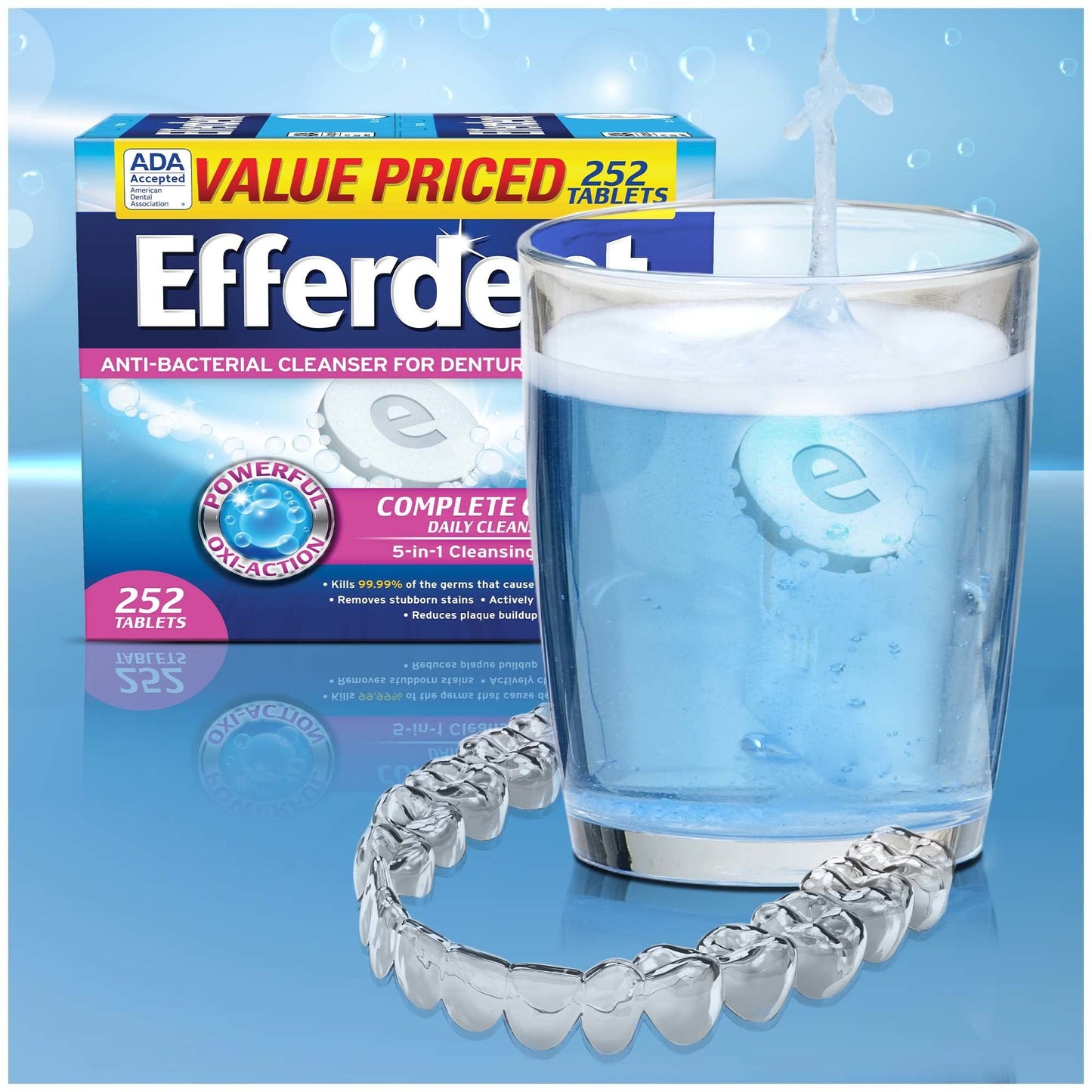 Efferdent Denture Cleanser Tablets, Complete Clean, Tablets, Multicolor, 252 Count